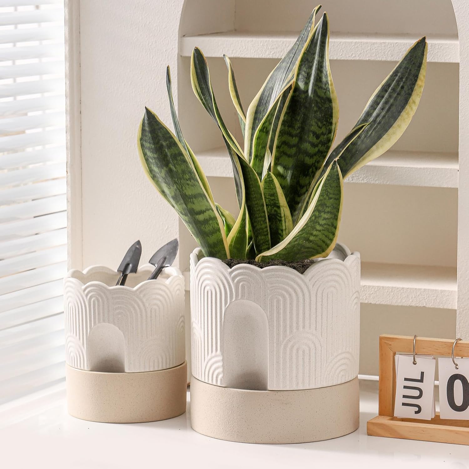Nihow  6+8 INCH SELF WATERING FLOWER POT Beige & Nature