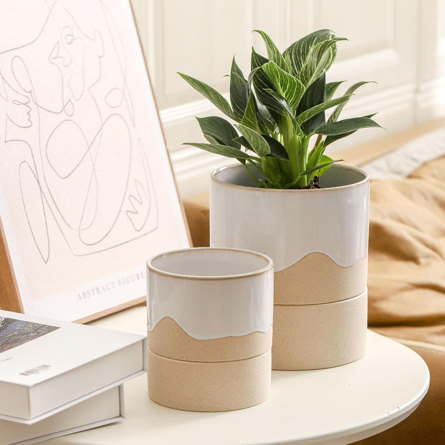 Nihow 4+6 INCH FLOWER POT TALL Cream White & Nature